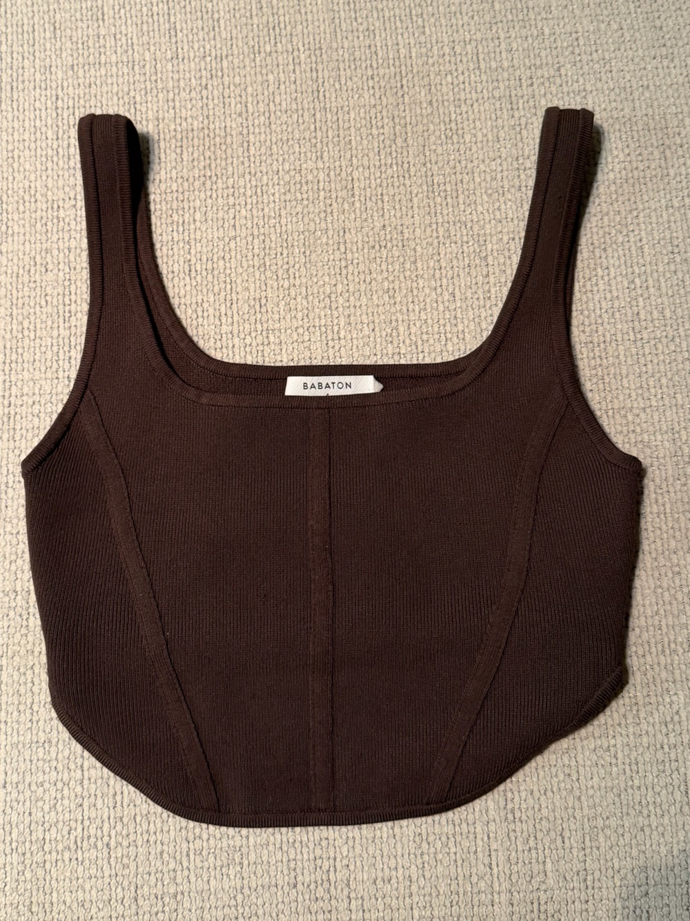 Babaton Brown Ribbed corset crop top